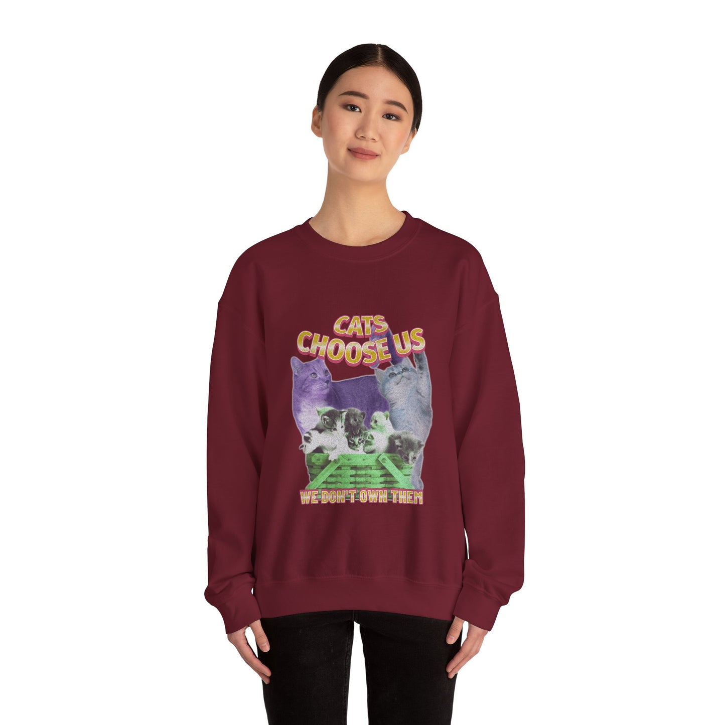 Cats Choose Us, Feline Lovers, Cute Sweatshirt for Fur Parents, Vintage Pullover, Retro College Shirt, Cozy Trendy, Pet Owner Mom Dad Gift