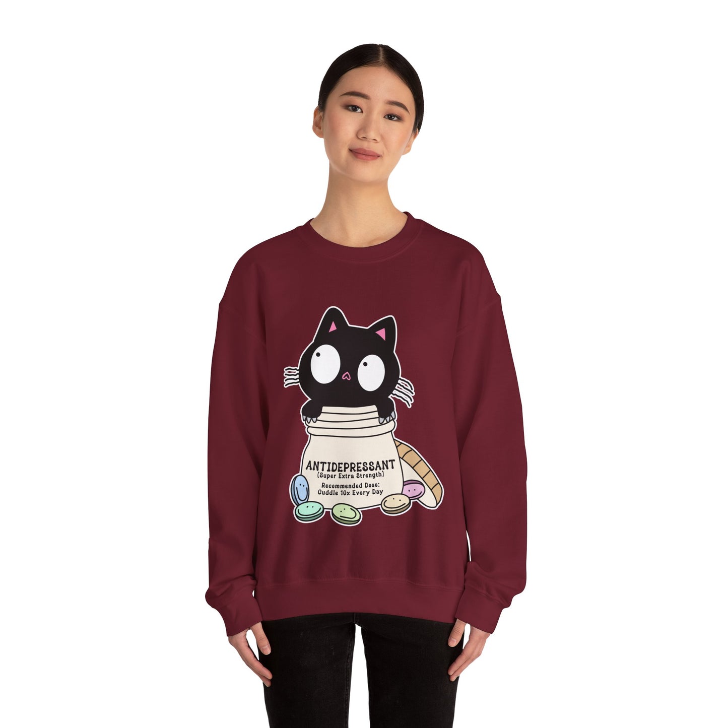 Cat as Antidepressant, College Sweatshirt, Gift For Fur Parent, Cat Mom, Cat Dad, Funny Cat Lover Sweater, Kawaii Shirt, Mental Health Humor
