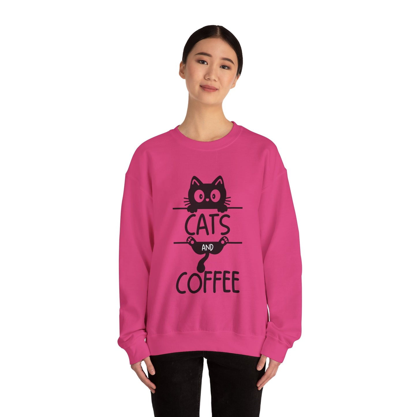 Cats and Coffee Sweatshirt, Funny Cat Mom Dad Pullover, Trendy Cat Lover Sweater, Cozy College Sweatshirt, Quirky Gift for Fur Parents