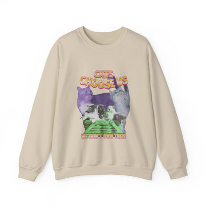 Cats Choose Us, Feline Lovers, Cute Sweatshirt for Fur Parents, Vintage Pullover, Retro College Shirt, Cozy Trendy, Pet Owner Mom Dad Gift