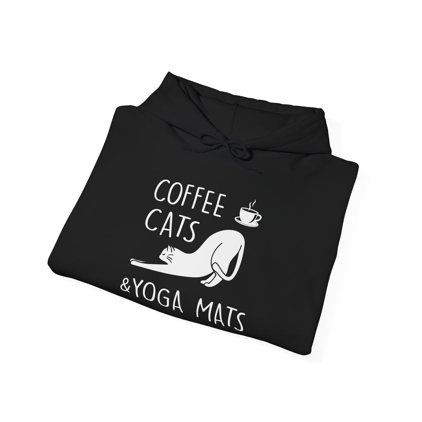 Coffee Cats Yoga Mats Unisex Heavy Blend™ Hooded Sweatshirt | Cozy & Playful Hoodie for Cat Lovers, Yoga Enthusiasts, and Coffee Addicts