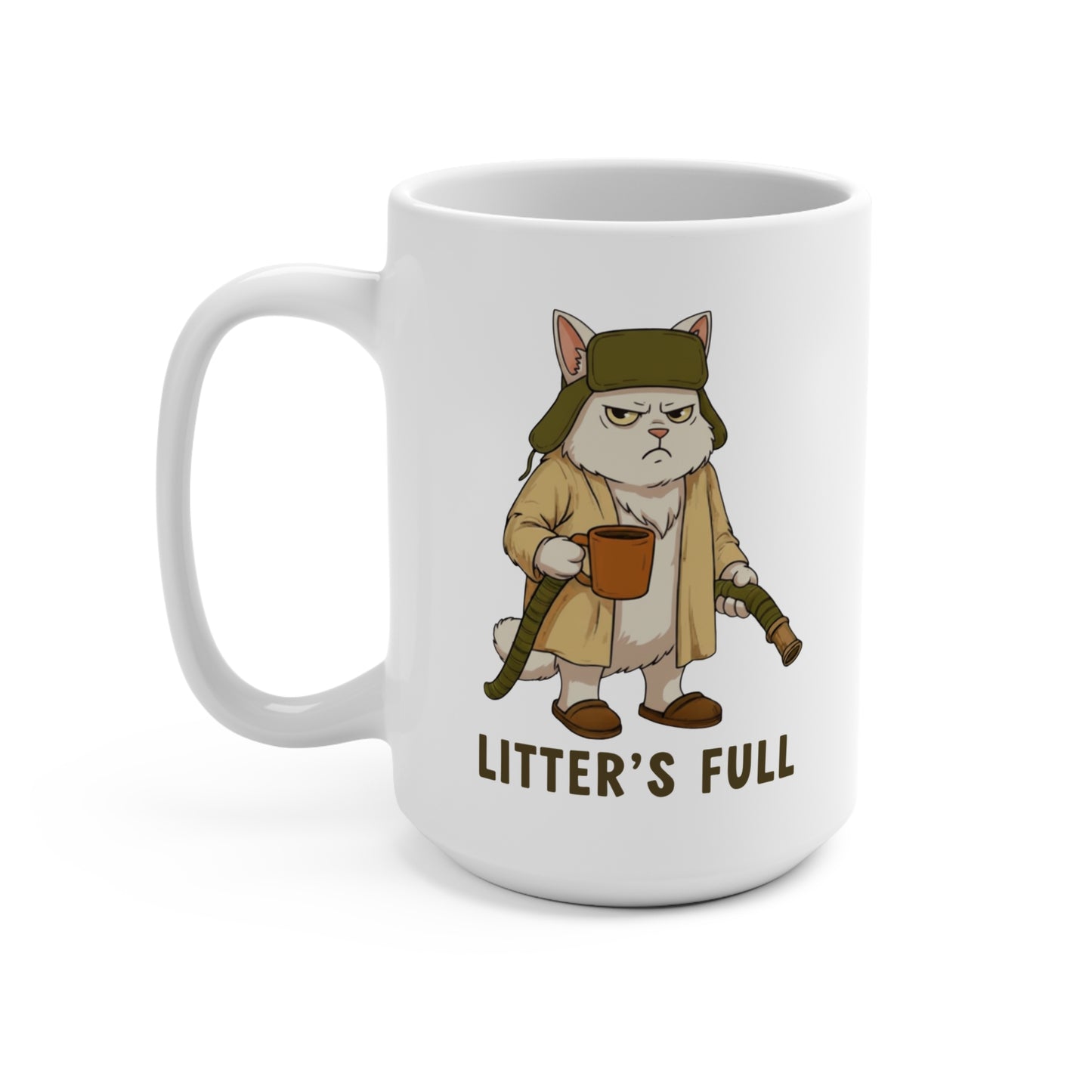 Litter's Full Mug Grumpy Cat with Coffee Mug | Funny Cat Illustration