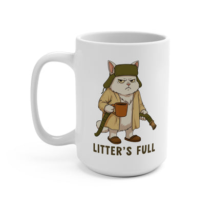 Litter's Full Mug Grumpy Cat with Coffee Mug | Funny Cat Illustration