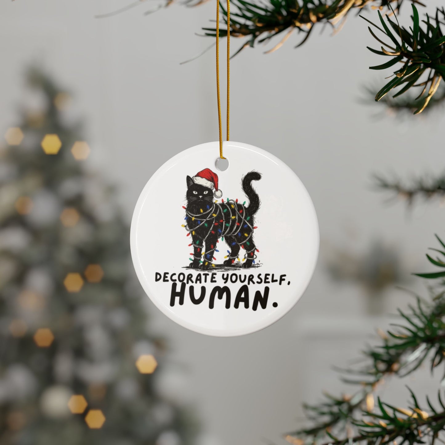 Snarky Cat Humor Decorate Yourself Round Ceramic Ornament