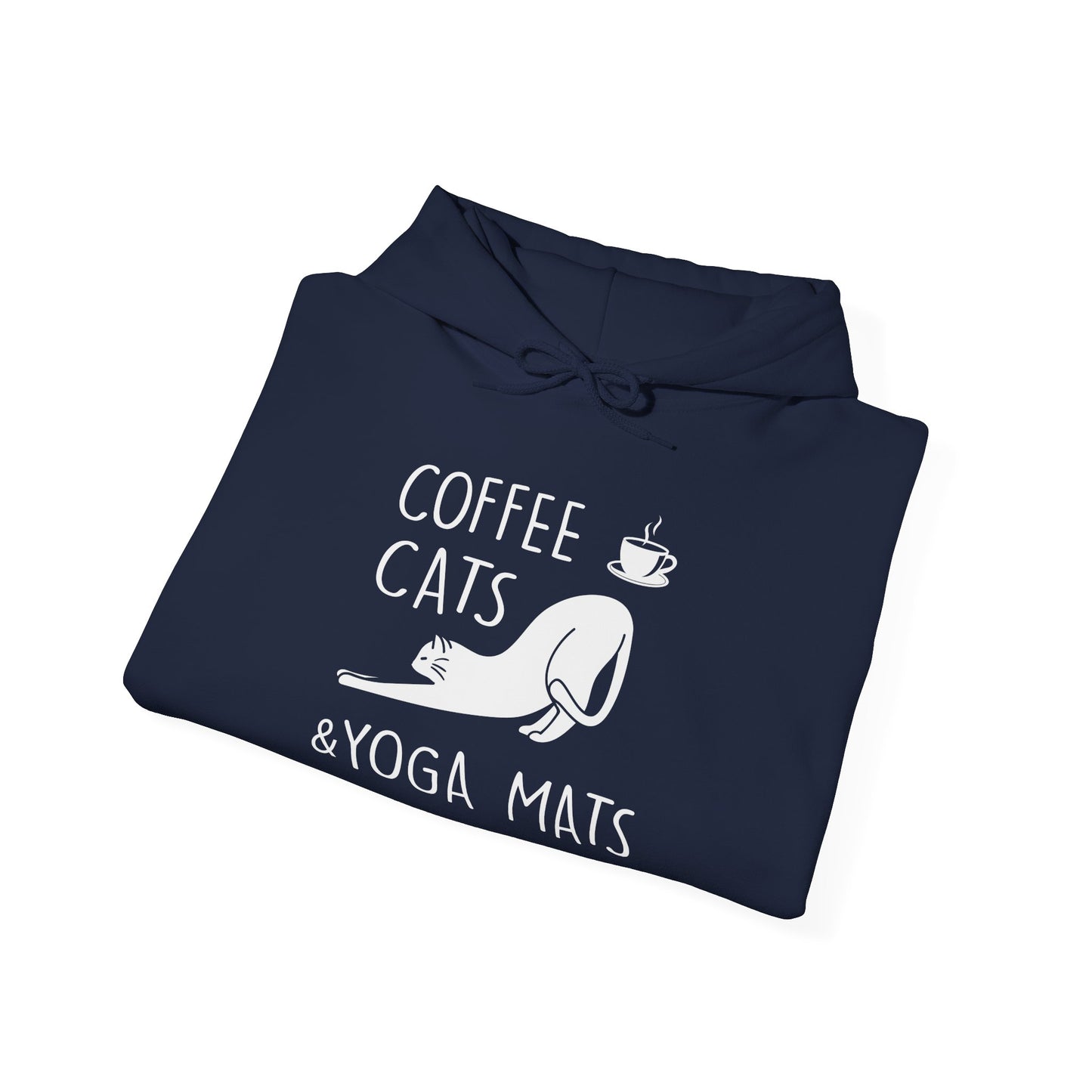 Coffee Cats Yoga Mats Unisex Heavy Blend™ Hooded Sweatshirt | Cozy & Playful Hoodie for Cat Lovers, Yoga Enthusiasts, and Coffee Addicts