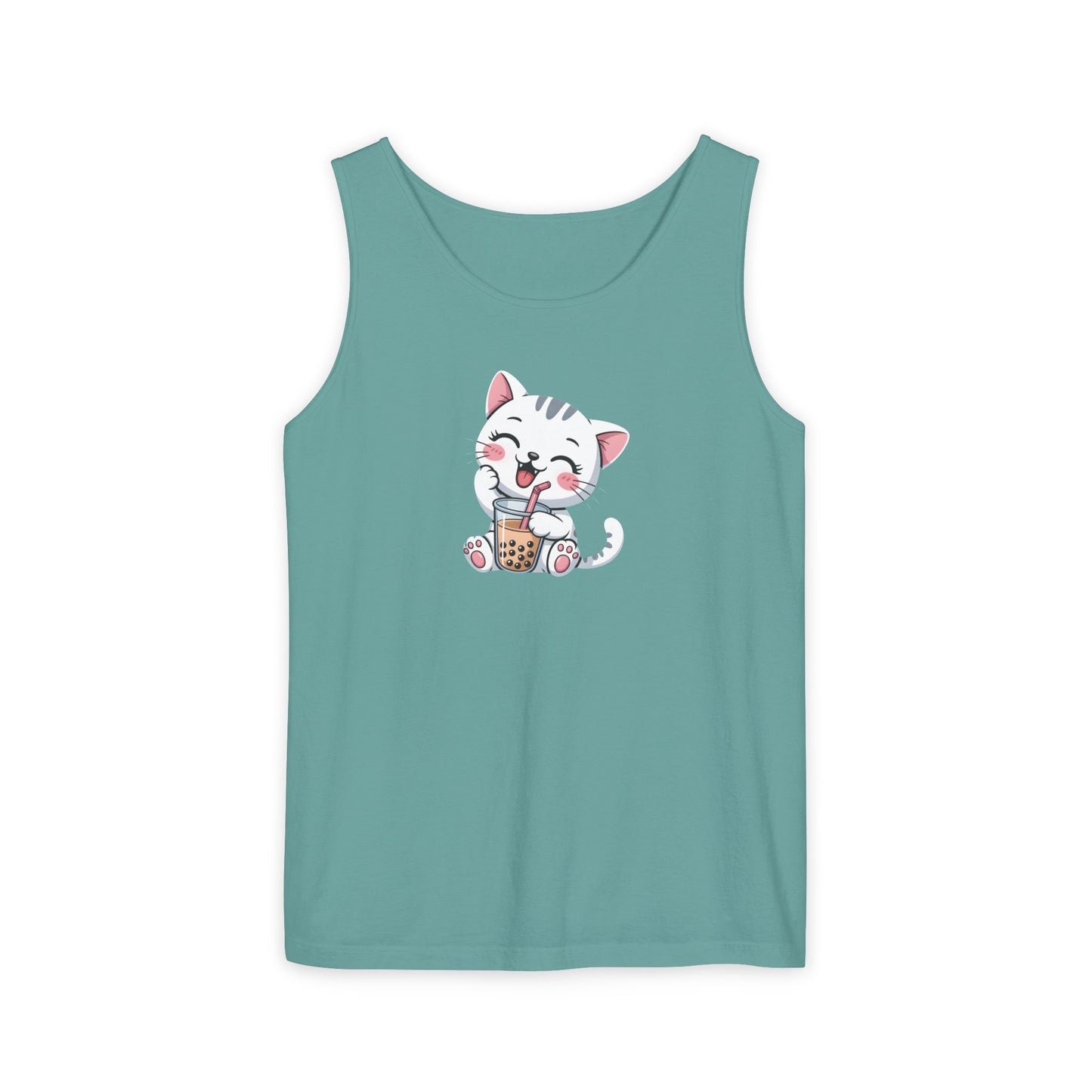 Cute Boba Cat Tank Top | Kawaii Bubble Tea Kitten Design