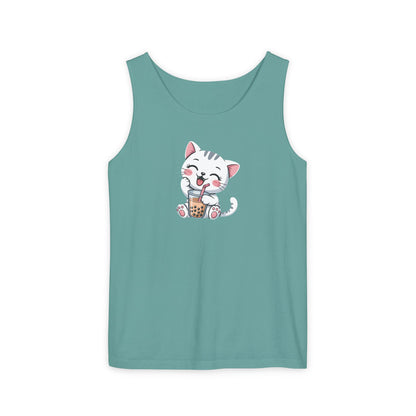 Cute Boba Cat Tank Top | Kawaii Bubble Tea Kitten Design