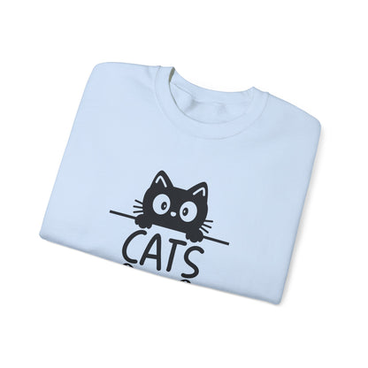 Cats and Coffee Sweatshirt, Funny Cat Mom Dad Pullover, Trendy Cat Lover Sweater, Cozy College Sweatshirt, Quirky Gift for Fur Parents