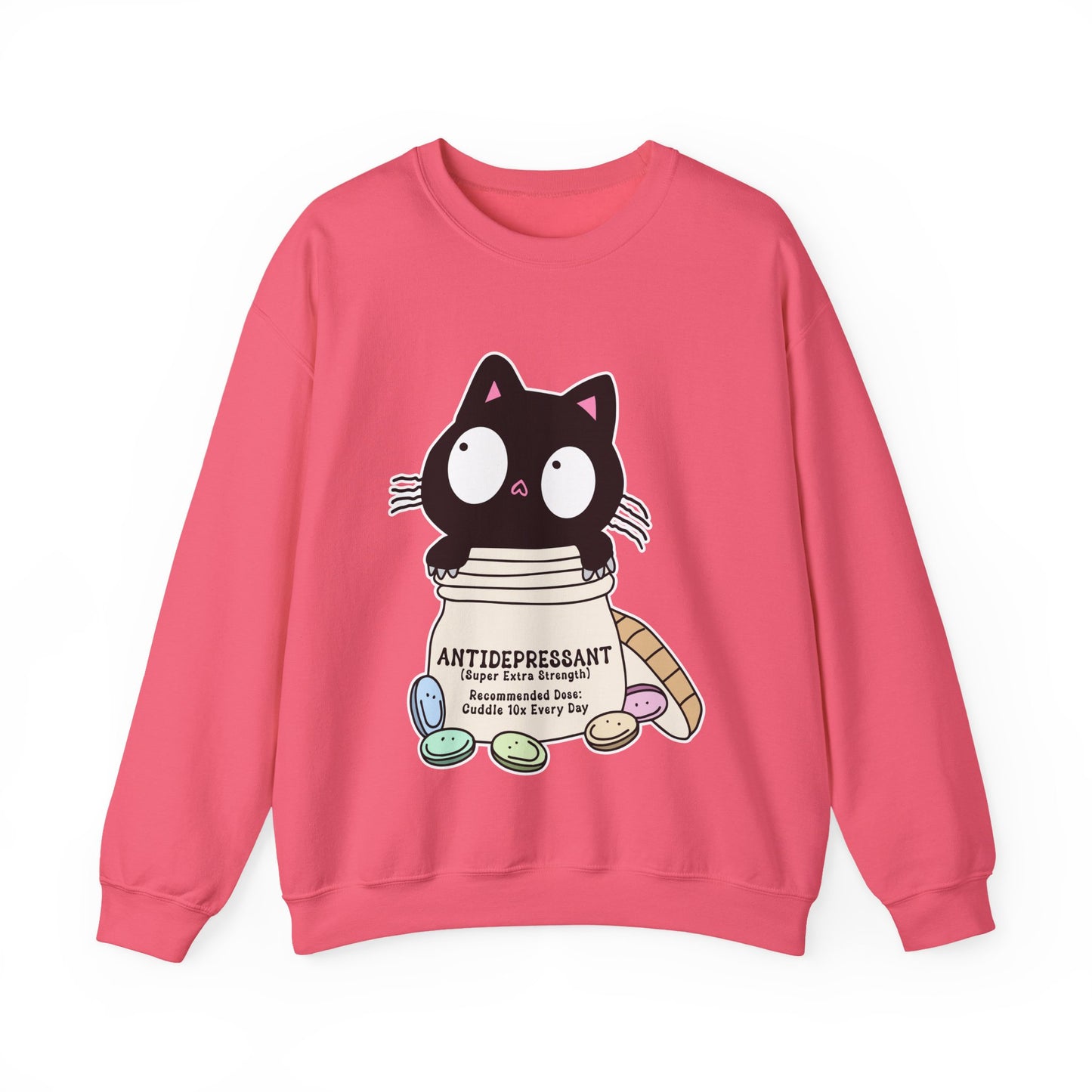 Cat as Antidepressant, College Sweatshirt, Gift For Fur Parent, Cat Mom, Cat Dad, Funny Cat Lover Sweater, Kawaii Shirt, Mental Health Humor