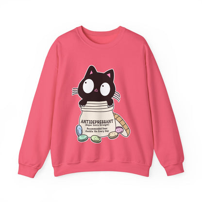 Cat as Antidepressant, College Sweatshirt, Gift For Fur Parent, Cat Mom, Cat Dad, Funny Cat Lover Sweater, Kawaii Shirt, Mental Health Humor