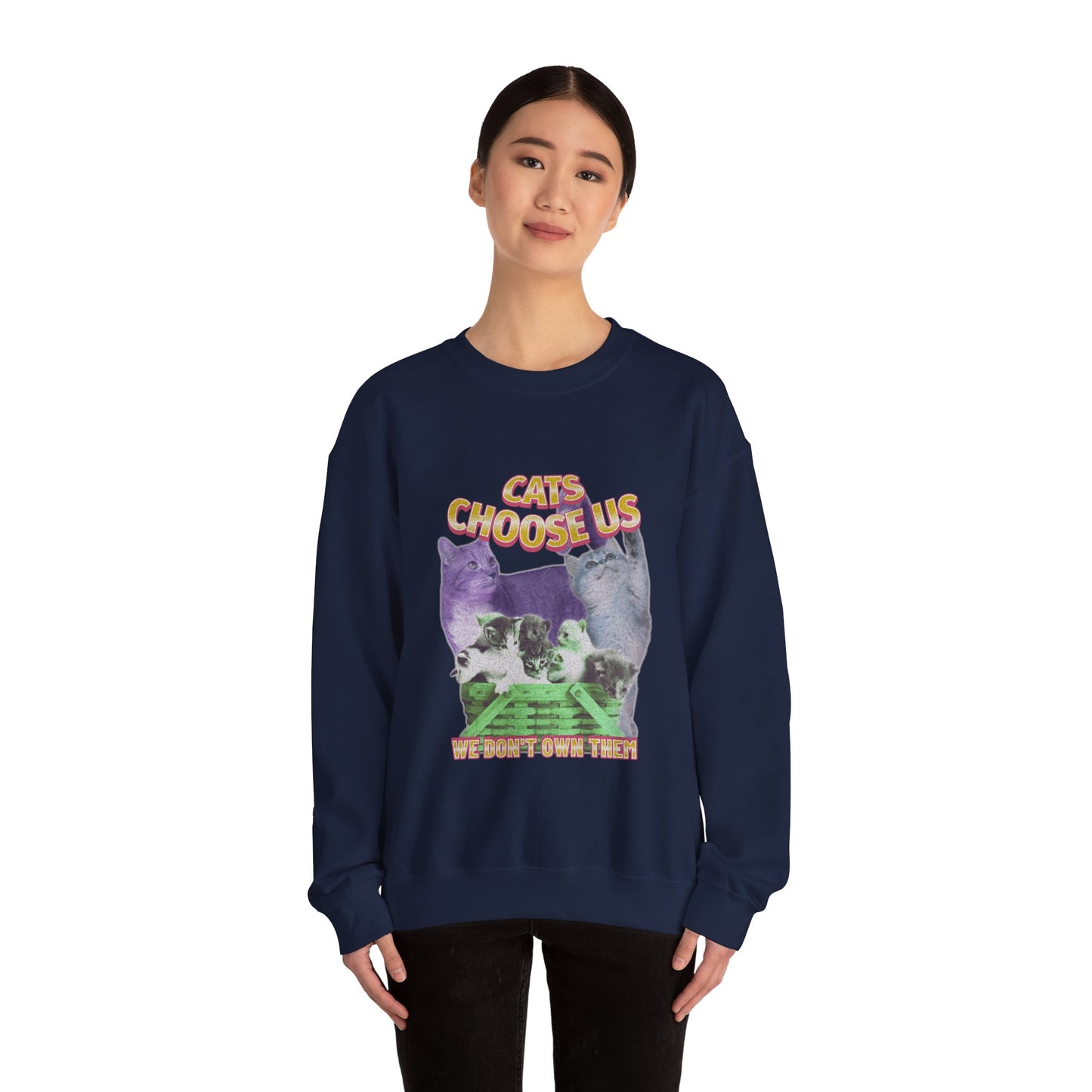 Cats Choose Us, Feline Lovers, Cute Sweatshirt for Fur Parents, Vintage Pullover, Retro College Shirt, Cozy Trendy, Pet Owner Mom Dad Gift