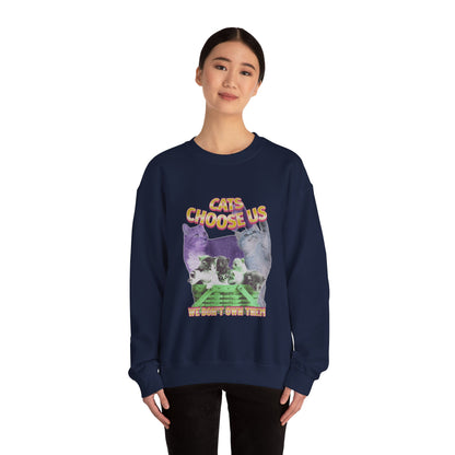 Cats Choose Us, Feline Lovers, Cute Sweatshirt for Fur Parents, Vintage Pullover, Retro College Shirt, Cozy Trendy, Pet Owner Mom Dad Gift