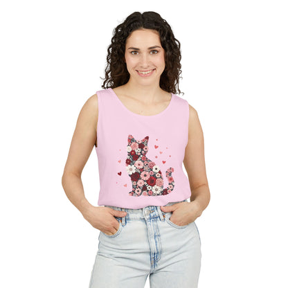Meowentines Day Floral Cat Silhouette Valentine Tank Top | Pink Flower Kitty