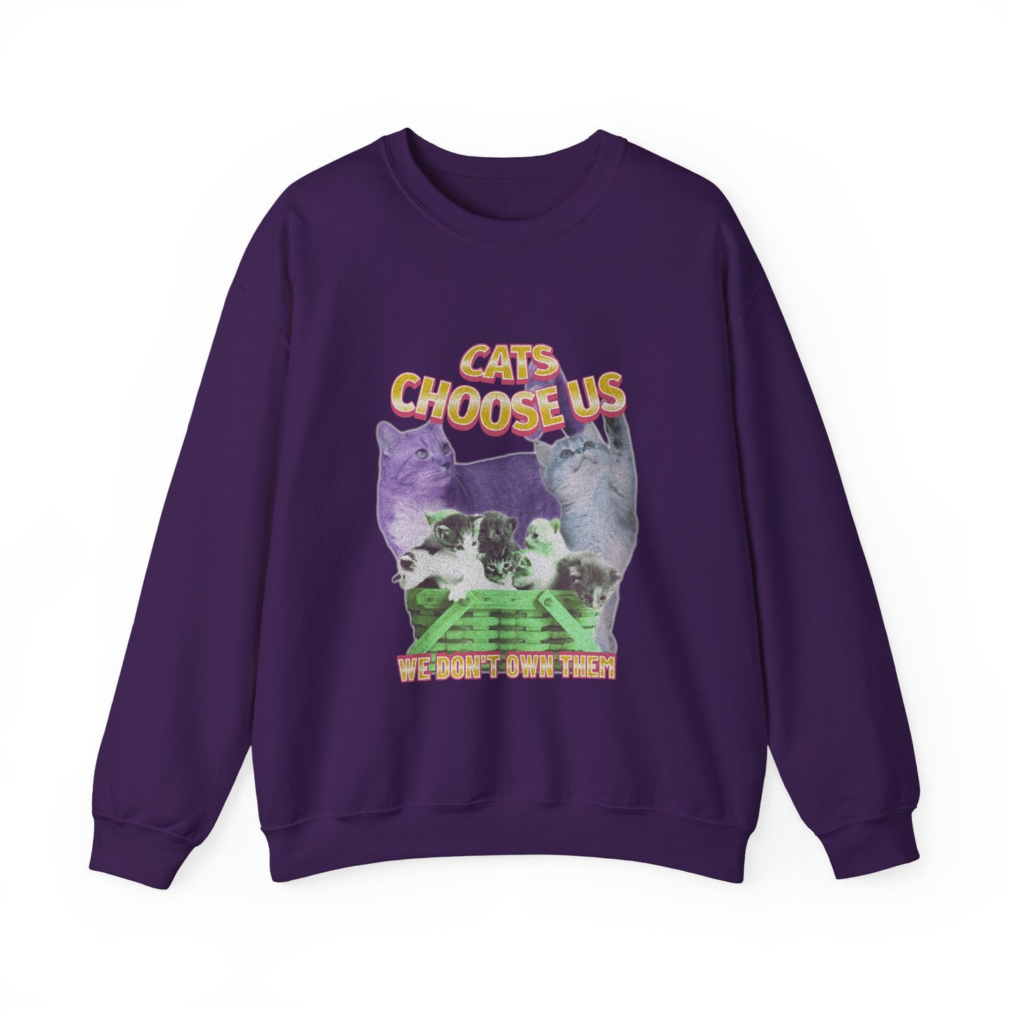 Cats Choose Us, Feline Lovers, Cute Sweatshirt for Fur Parents, Vintage Pullover, Retro College Shirt, Cozy Trendy, Pet Owner Mom Dad Gift