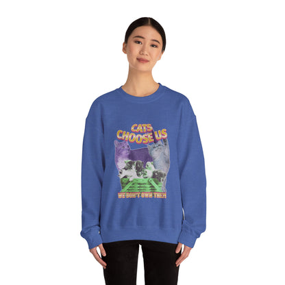 Cats Choose Us, Feline Lovers, Cute Sweatshirt for Fur Parents, Vintage Pullover, Retro College Shirt, Cozy Trendy, Pet Owner Mom Dad Gift