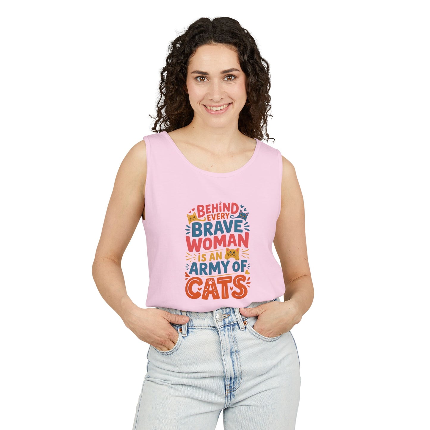 Behind Every Brave Woman Is An Army Of Cats Tank Top | Cat Lover Gift