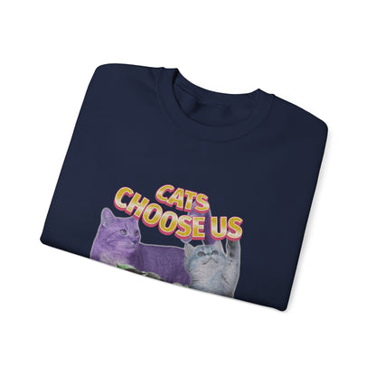 Cats Choose Us, Feline Lovers, Cute Sweatshirt for Fur Parents, Vintage Pullover, Retro College Shirt, Cozy Trendy, Pet Owner Mom Dad Gift