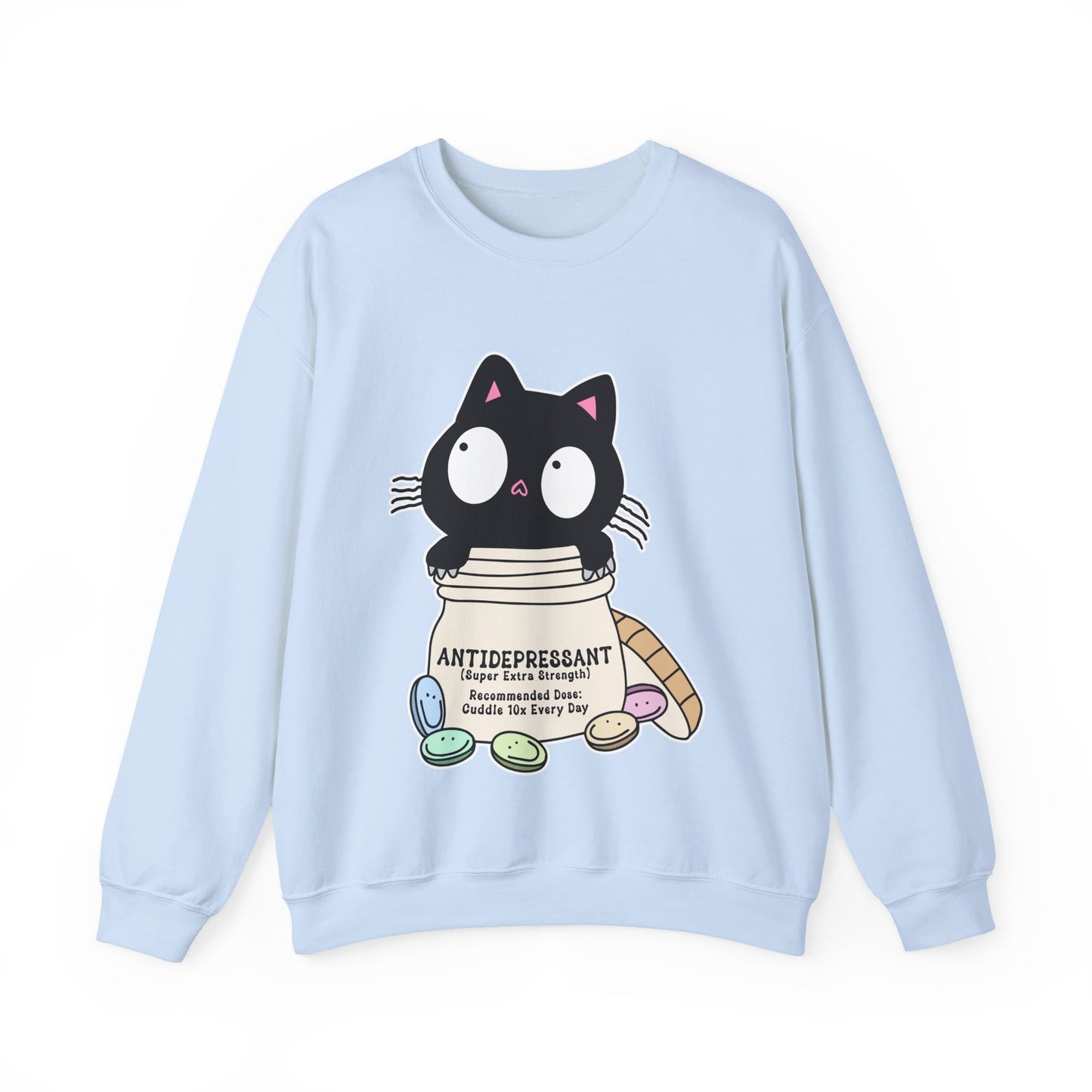 Cat as Antidepressant, College Sweatshirt, Gift For Fur Parent, Cat Mom, Cat Dad, Funny Cat Lover Sweater, Kawaii Shirt, Mental Health Humor