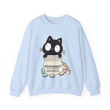 Cat as Antidepressant, College Sweatshirt, Gift For Fur Parent, Cat Mom, Cat Dad, Funny Cat Lover Sweater, Kawaii Shirt, Mental Health Humor