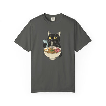 Kawaii Black Cat Slurping Ramen T-shirt | Neko Anime Bowl Design