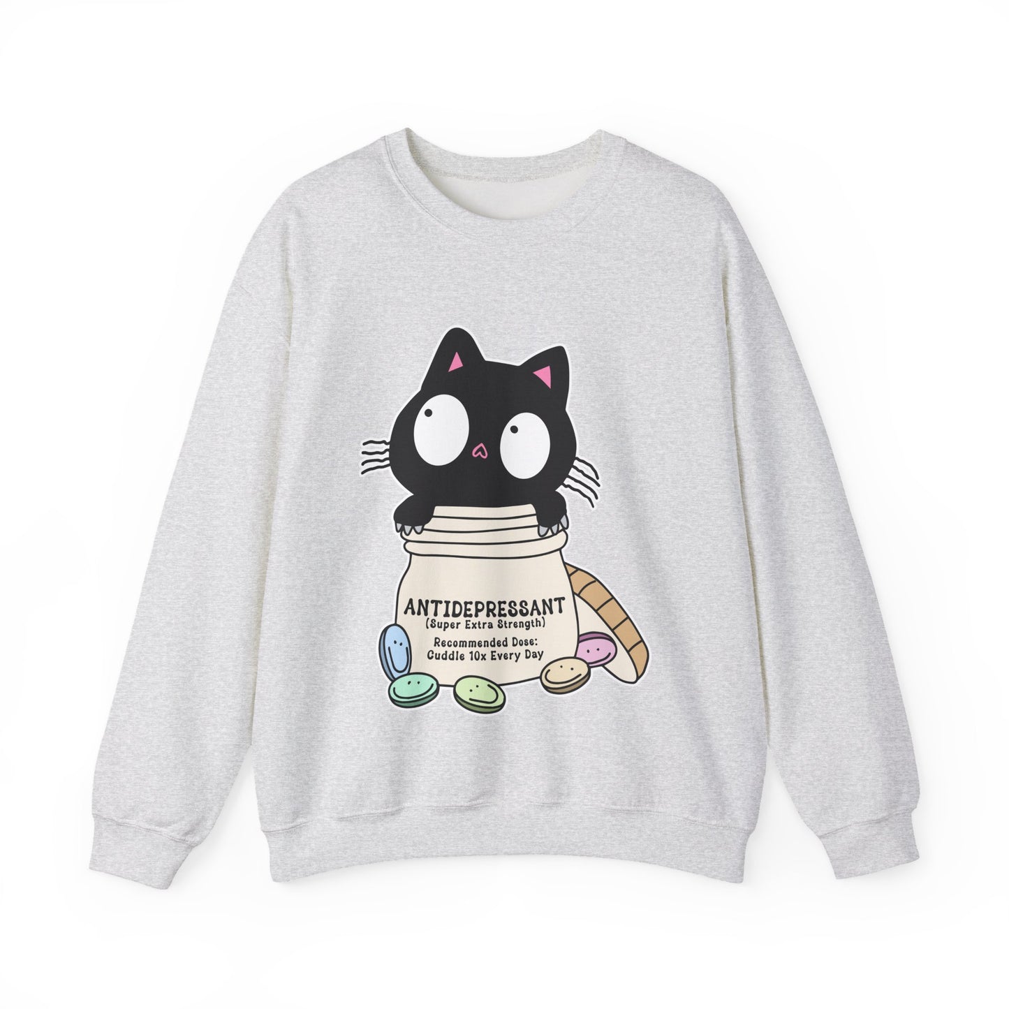 Cat as Antidepressant, College Sweatshirt, Gift For Fur Parent, Cat Mom, Cat Dad, Funny Cat Lover Sweater, Kawaii Shirt, Mental Health Humor