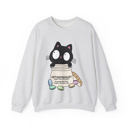 Cat as Antidepressant, College Sweatshirt, Gift For Fur Parent, Cat Mom, Cat Dad, Funny Cat Lover Sweater, Kawaii Shirt, Mental Health Humor