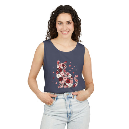 Meowentines Day Floral Cat Silhouette Valentine Tank Top | Pink Flower Kitty