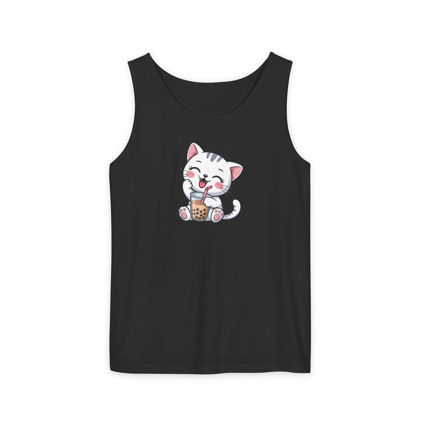 Cute Boba Cat Tank Top | Kawaii Bubble Tea Kitten Design