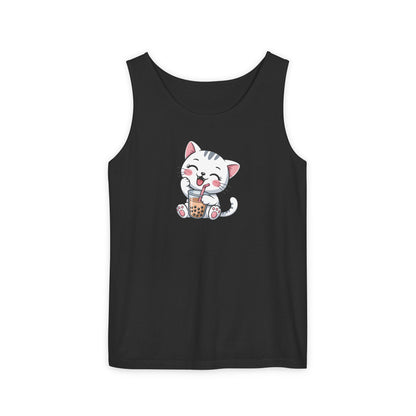 Cute Boba Cat Tank Top | Kawaii Bubble Tea Kitten Design