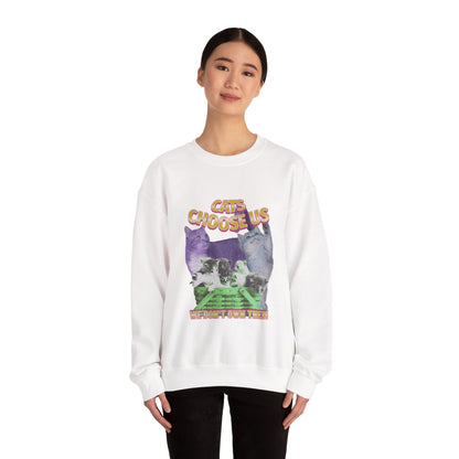 Cats Choose Us, Feline Lovers, Cute Sweatshirt for Fur Parents, Vintage Pullover, Retro College Shirt, Cozy Trendy, Pet Owner Mom Dad Gift