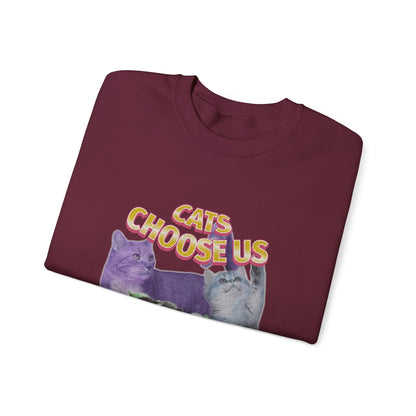 Cats Choose Us, Feline Lovers, Cute Sweatshirt for Fur Parents, Vintage Pullover, Retro College Shirt, Cozy Trendy, Pet Owner Mom Dad Gift