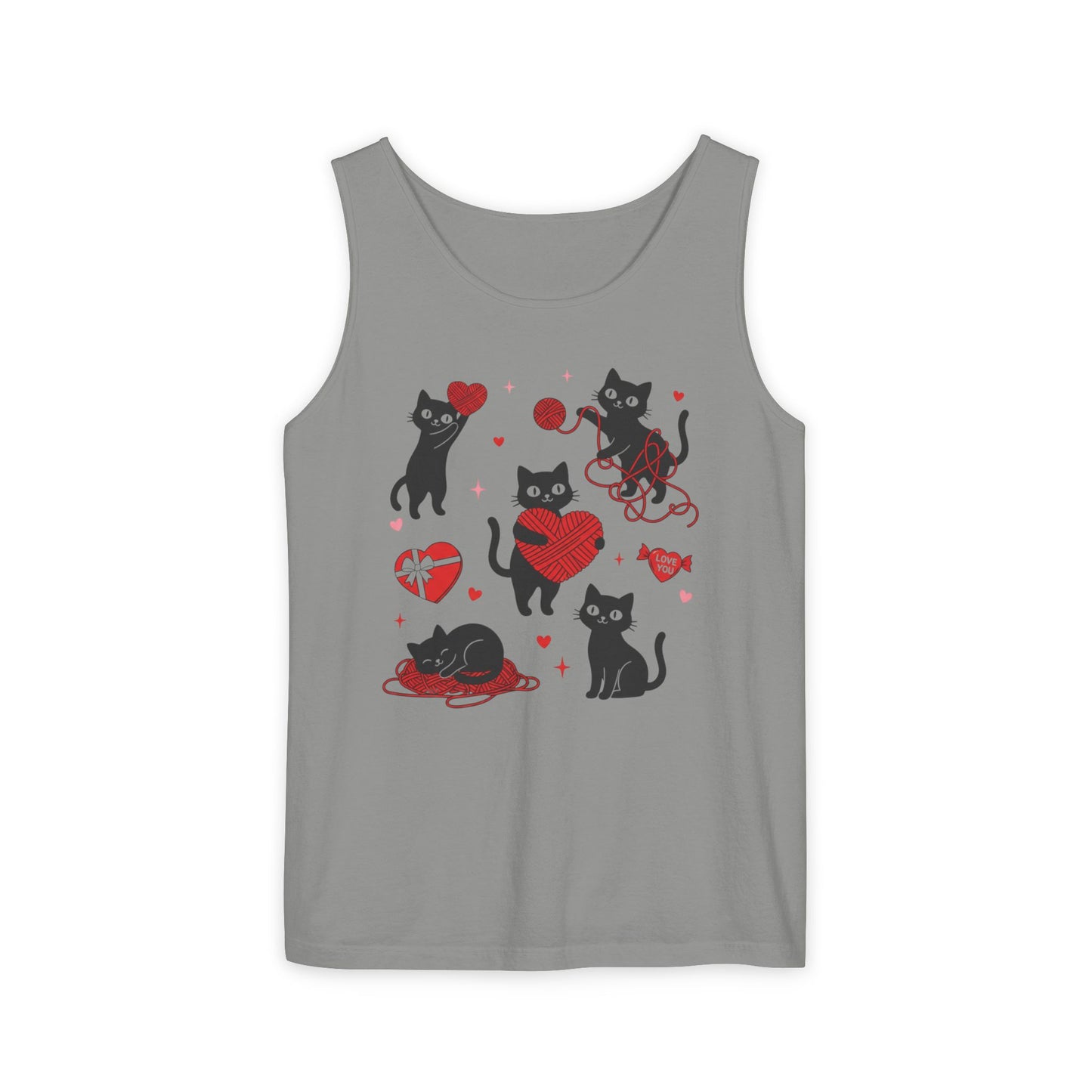 Cat Tangled In Love Tank Top | Valentine Cat Heart Design