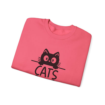 Cats and Coffee Sweatshirt, Funny Cat Mom Dad Pullover, Trendy Cat Lover Sweater, Cozy College Sweatshirt, Quirky Gift for Fur Parents