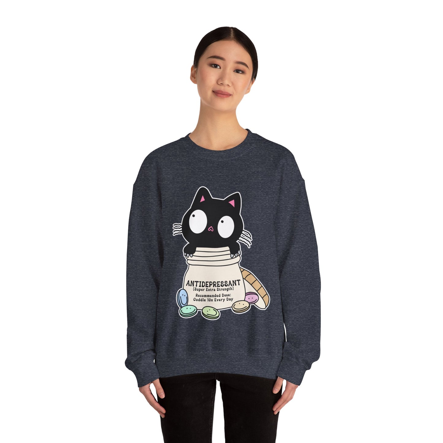 Cat as Antidepressant, College Sweatshirt, Gift For Fur Parent, Cat Mom, Cat Dad, Funny Cat Lover Sweater, Kawaii Shirt, Mental Health Humor