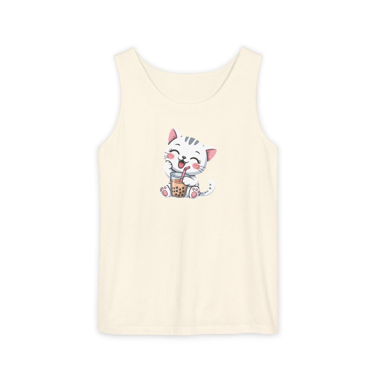 Cute Boba Cat Tank Top | Kawaii Bubble Tea Kitten Design