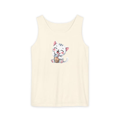 Cute Boba Cat Tank Top | Kawaii Bubble Tea Kitten Design