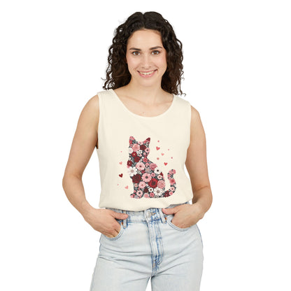 Meowentines Day Floral Cat Silhouette Valentine Tank Top | Pink Flower Kitty