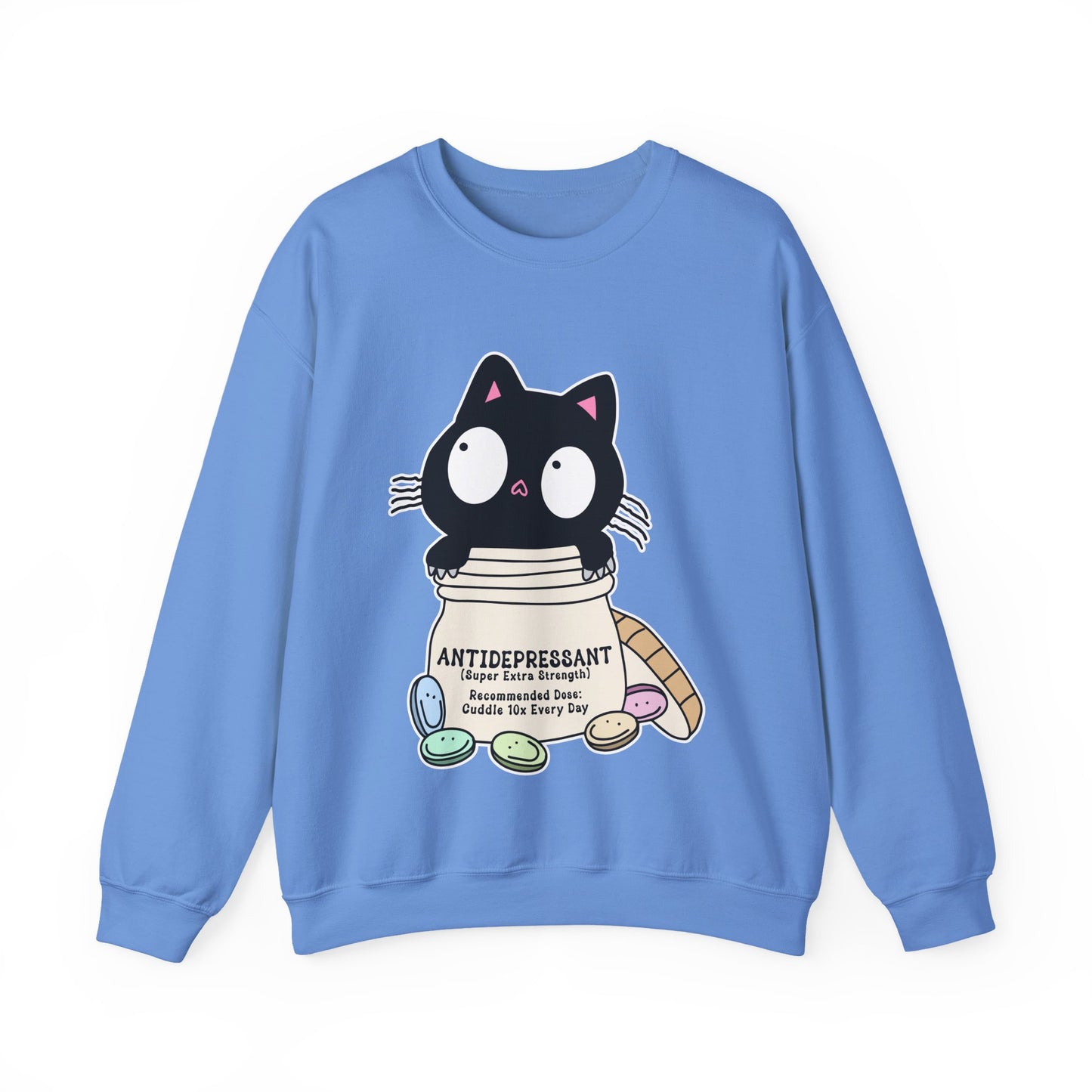 Cat as Antidepressant, College Sweatshirt, Gift For Fur Parent, Cat Mom, Cat Dad, Funny Cat Lover Sweater, Kawaii Shirt, Mental Health Humor