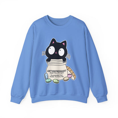 Cat as Antidepressant, College Sweatshirt, Gift For Fur Parent, Cat Mom, Cat Dad, Funny Cat Lover Sweater, Kawaii Shirt, Mental Health Humor