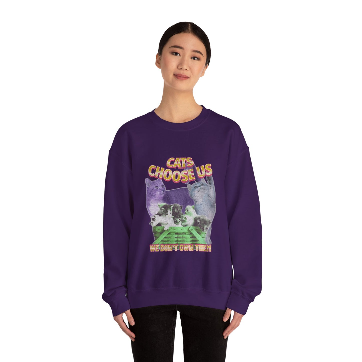 Cats Choose Us, Feline Lovers, Cute Sweatshirt for Fur Parents, Vintage Pullover, Retro College Shirt, Cozy Trendy, Pet Owner Mom Dad Gift