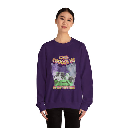 Cats Choose Us, Feline Lovers, Cute Sweatshirt for Fur Parents, Vintage Pullover, Retro College Shirt, Cozy Trendy, Pet Owner Mom Dad Gift