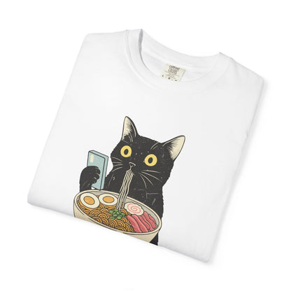 Kawaii Black Cat Slurping Ramen T-shirt | Neko Anime Bowl Design