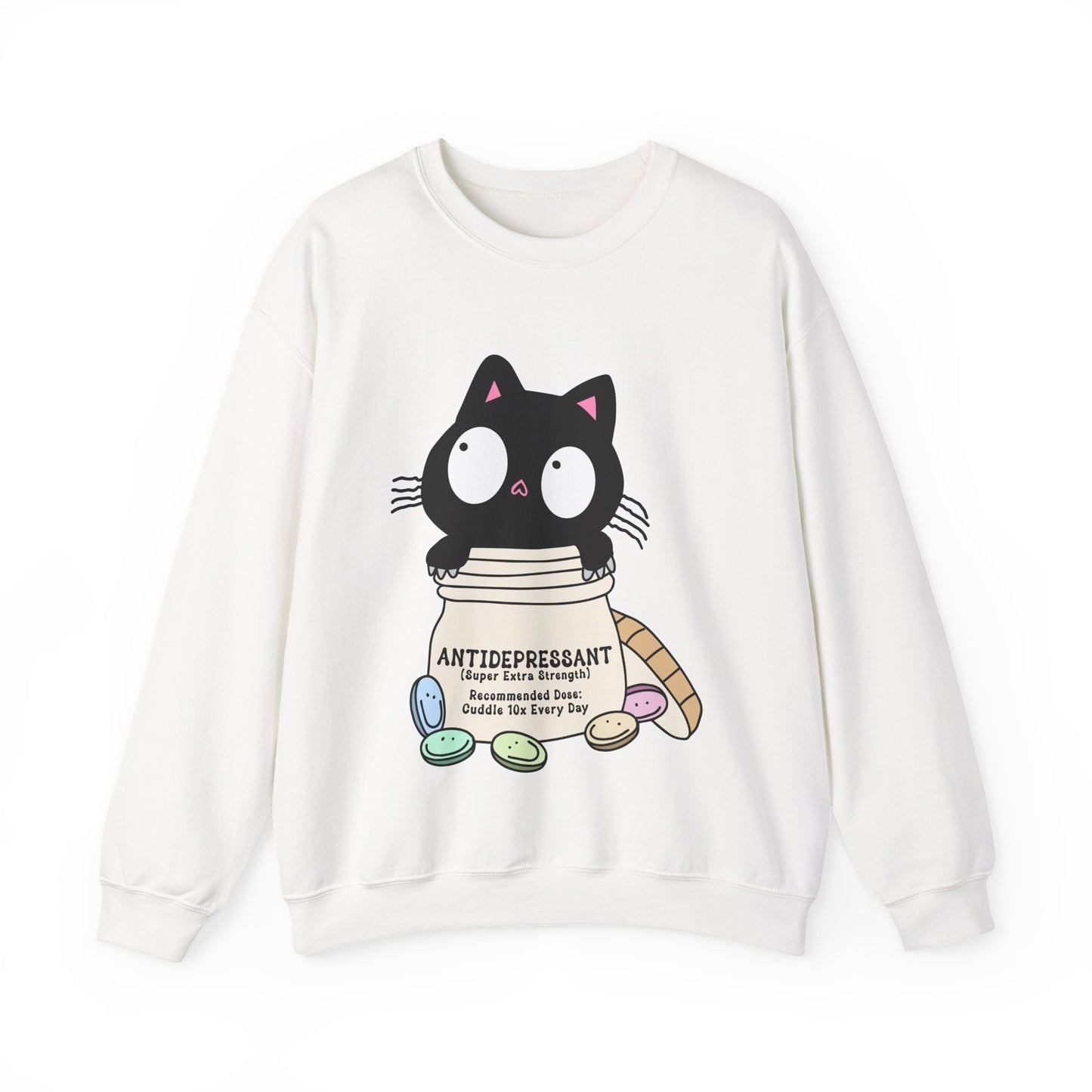Cat as Antidepressant, College Sweatshirt, Gift For Fur Parent, Cat Mom, Cat Dad, Funny Cat Lover Sweater, Kawaii Shirt, Mental Health Humor