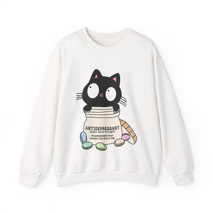 Cat as Antidepressant, College Sweatshirt, Gift For Fur Parent, Cat Mom, Cat Dad, Funny Cat Lover Sweater, Kawaii Shirt, Mental Health Humor