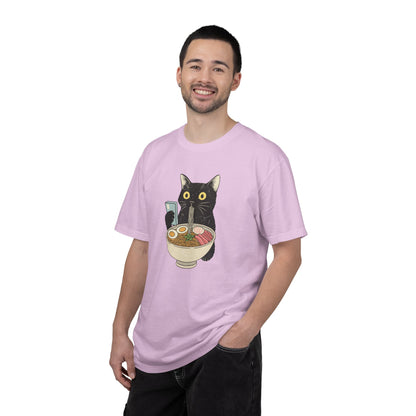 Kawaii Black Cat Slurping Ramen T-shirt | Neko Anime Bowl Design
