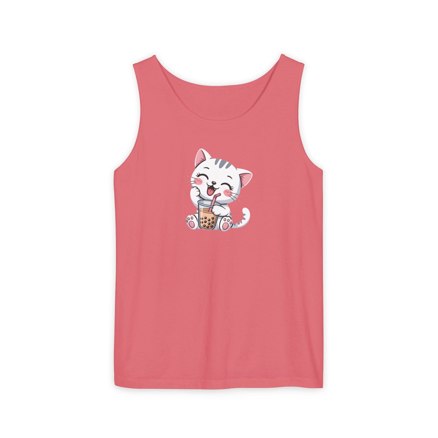 Cute Boba Cat Tank Top | Kawaii Bubble Tea Kitten Design
