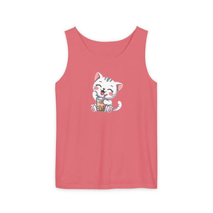 Cute Boba Cat Tank Top | Kawaii Bubble Tea Kitten Design