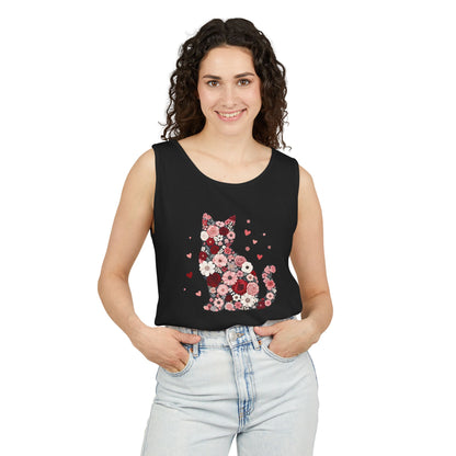 Meowentines Day Floral Cat Silhouette Valentine Tank Top | Pink Flower Kitty