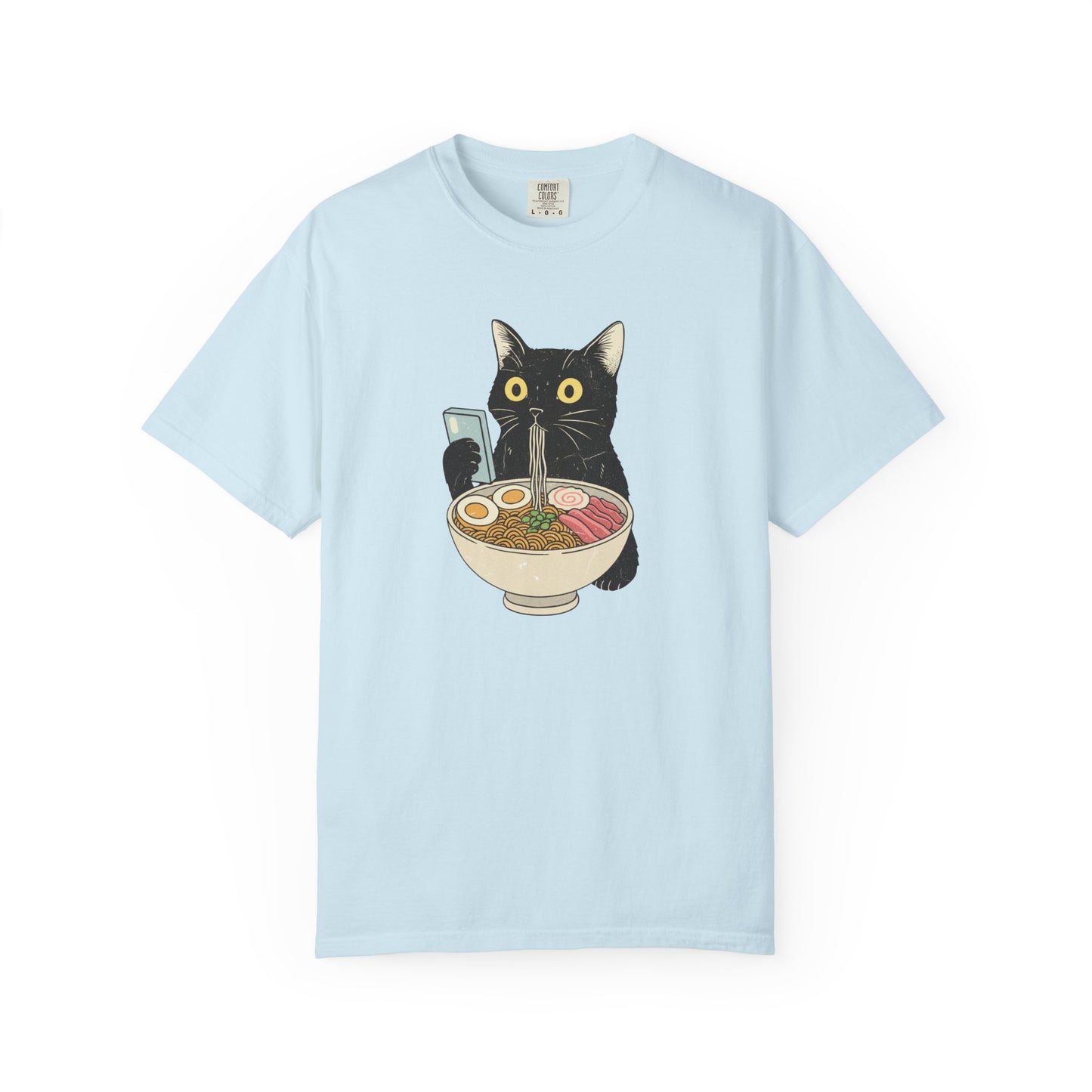 Kawaii Black Cat Slurping Ramen T-shirt | Neko Anime Bowl Design