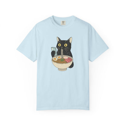 Kawaii Black Cat Slurping Ramen T-shirt | Neko Anime Bowl Design